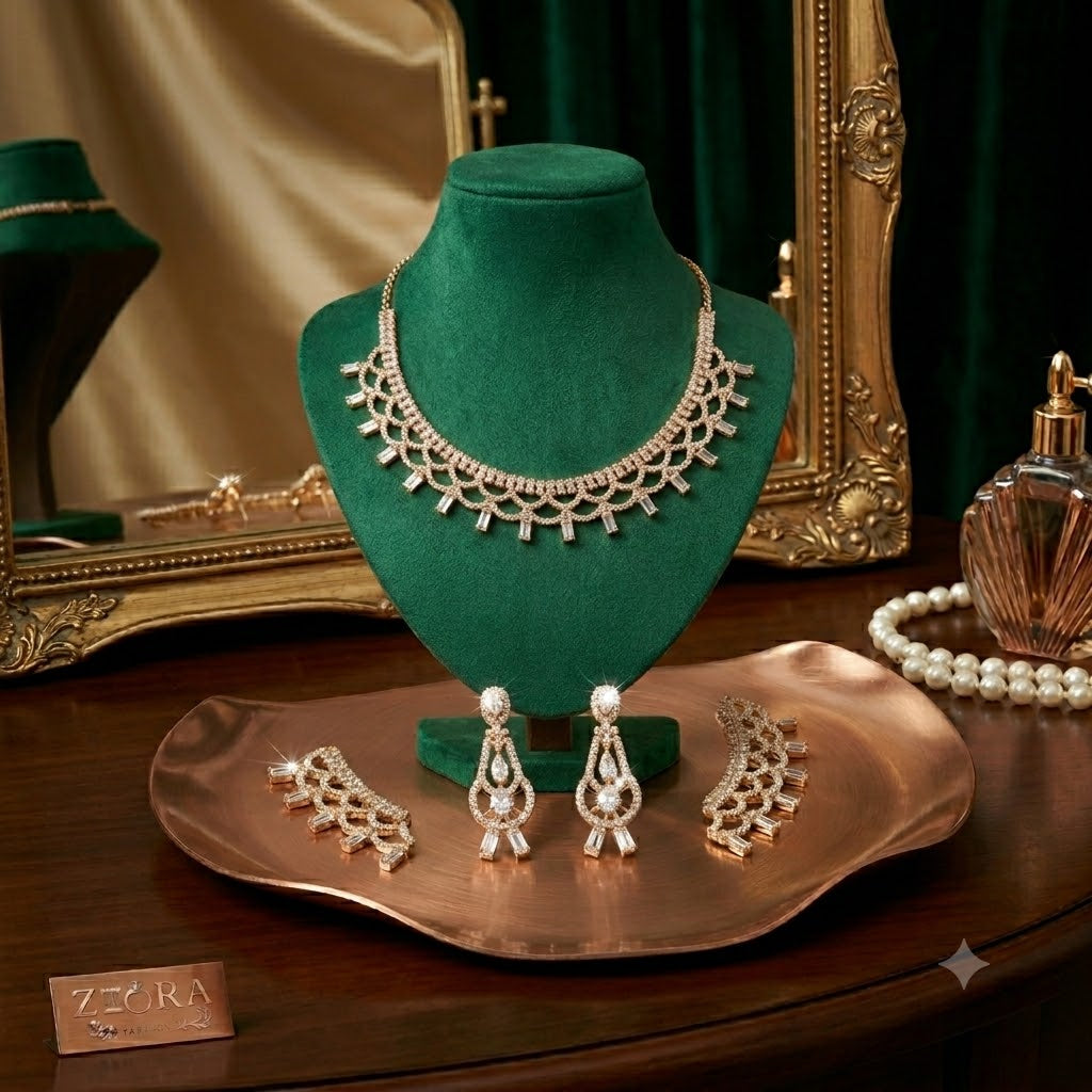 Diamond-Inspired Necklace & Earrings Set