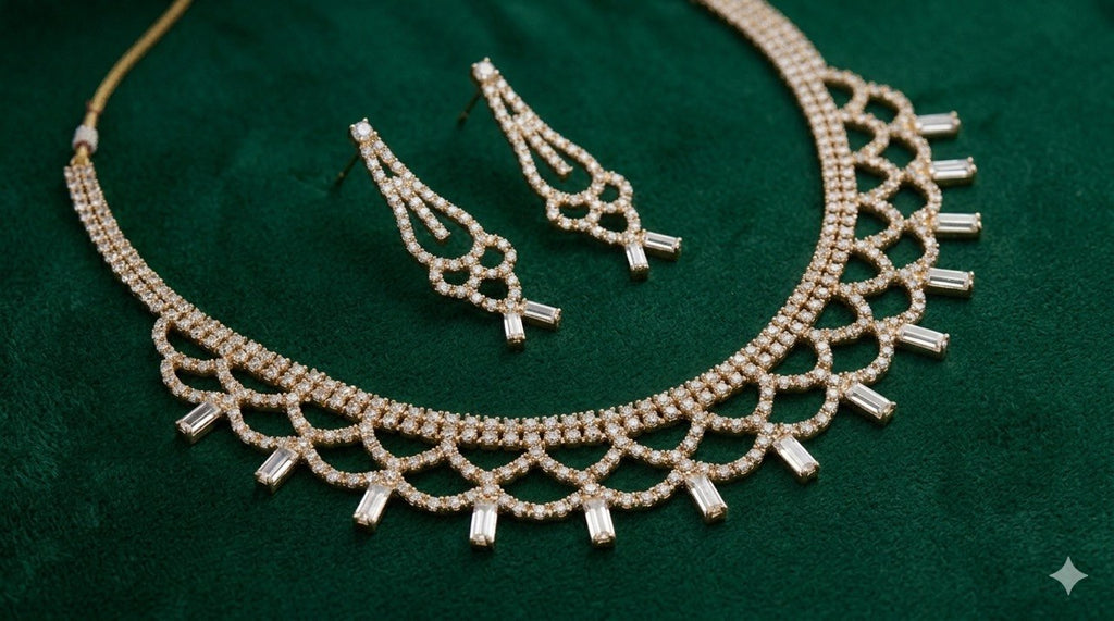 Diamond-Inspired Necklace & Earrings Set