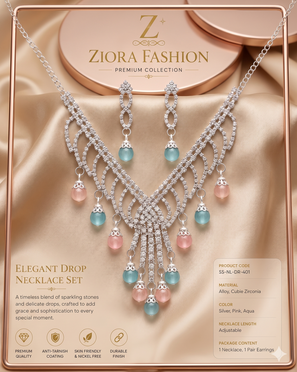 Elegant Dual-Tone Drop Necklace Set
