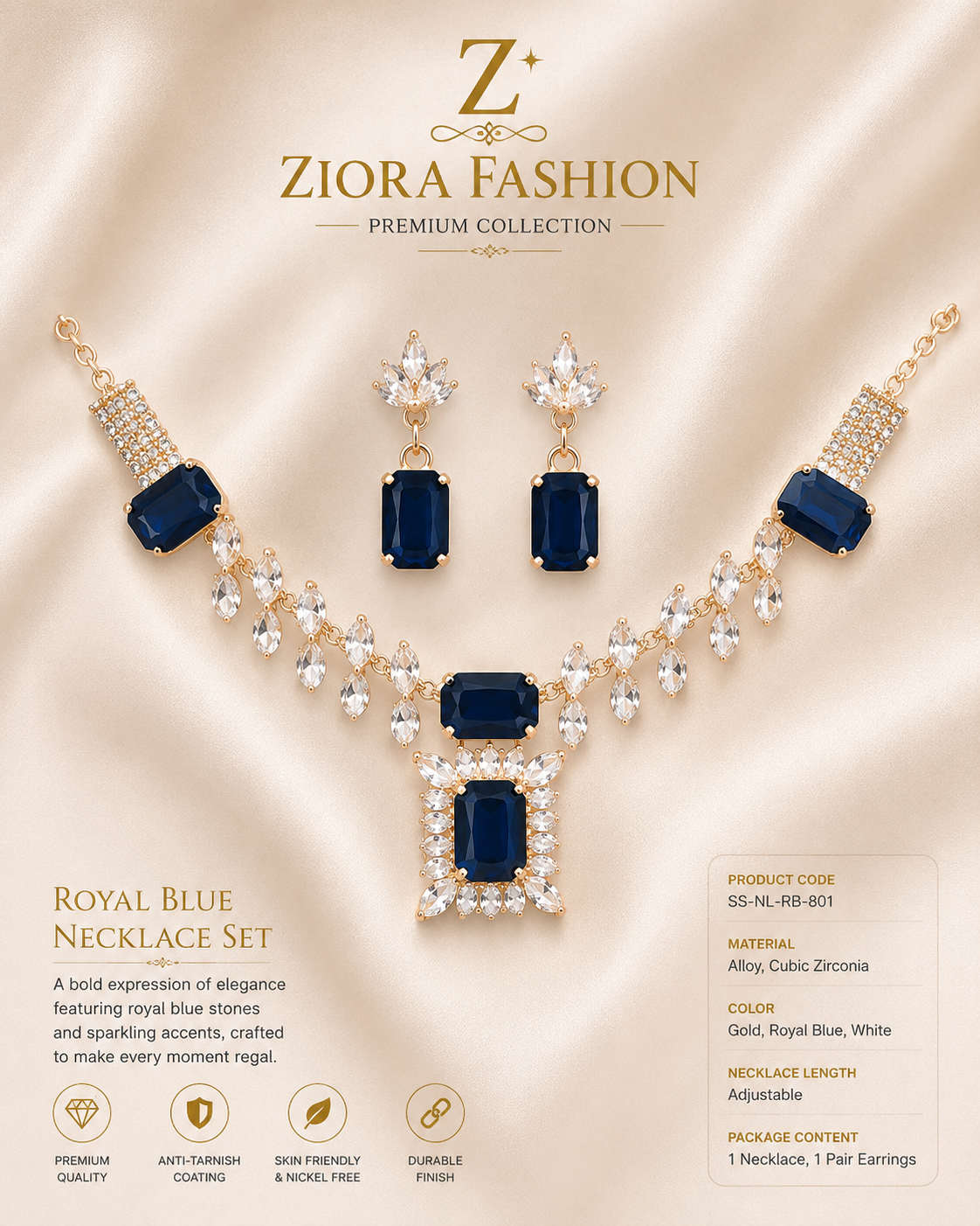 Royal Blue Necklace & Earrings Set